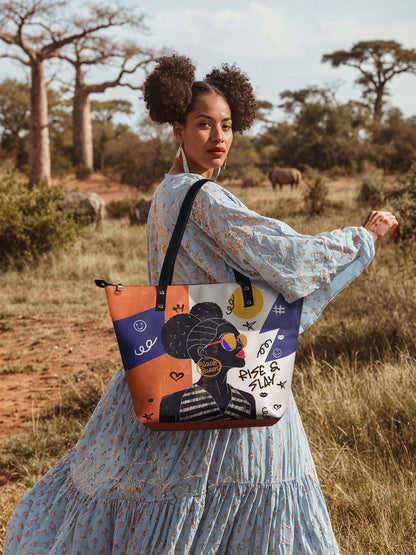 Afroyla "Sanaa" Salt Pop Leather Tote Bag