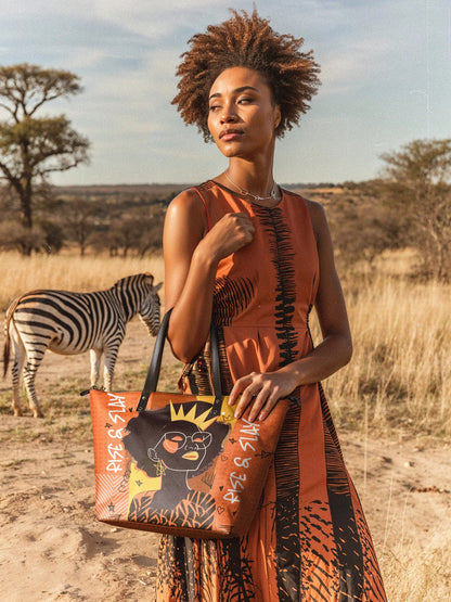 Afroyla "Aina" Orange Sorbet Leather Tote Bag