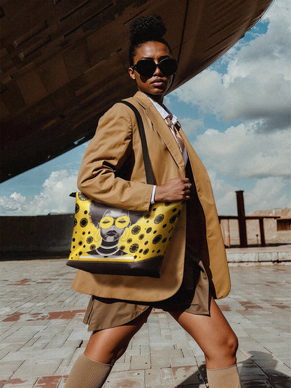 Afroyla "Fahari" Marigold Pop Leather Tote Bag