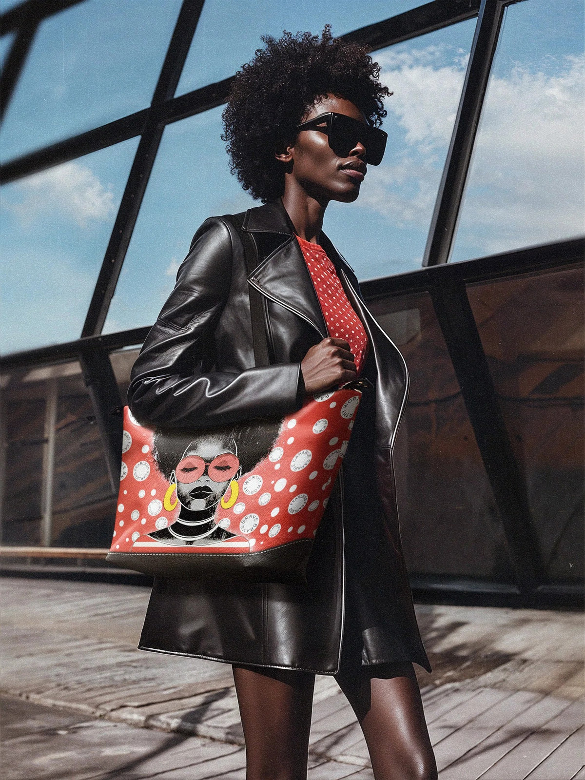 Afroyla "Fahari" Strawberry Pop Leather Tote Bag