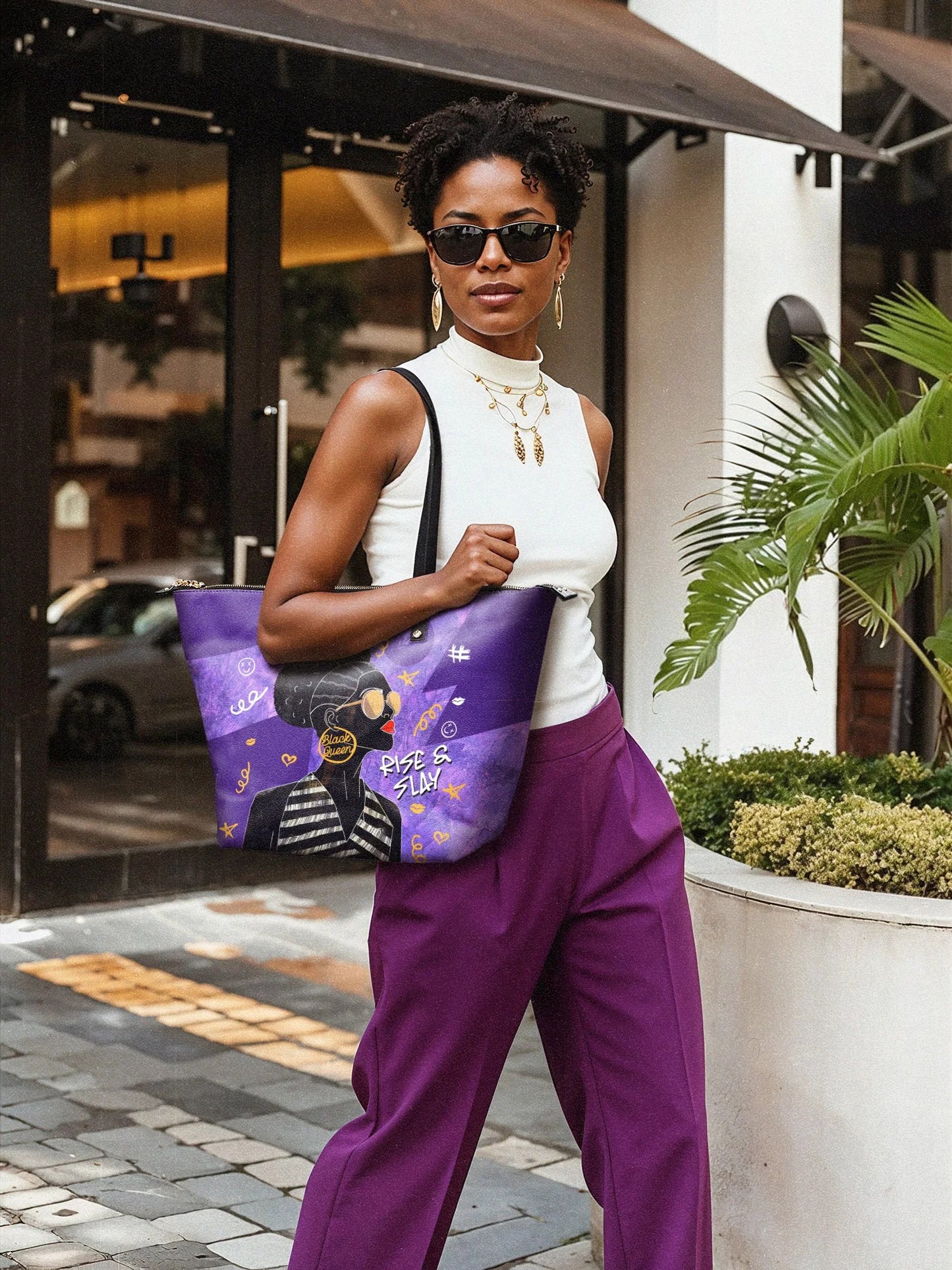 Afroyla "Sanaa" Purple Crayon Leather Tote Bag