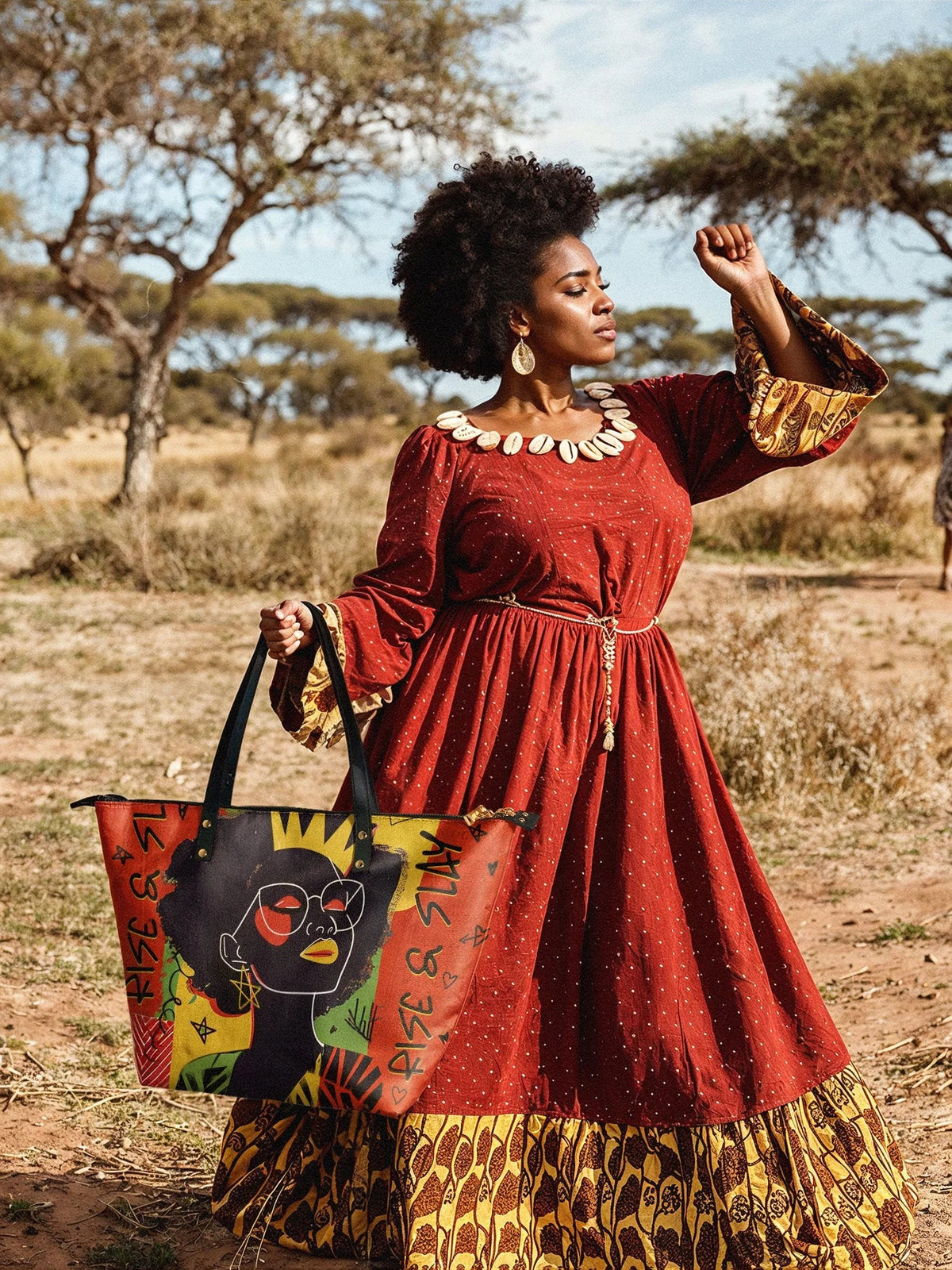 Afroyla "Aina" Flame Red Leather Tote Bag
