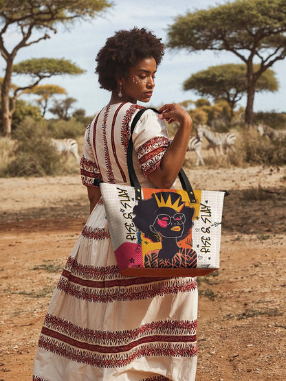 Afroyla "Aina" Coconut White Leather Tote Bag