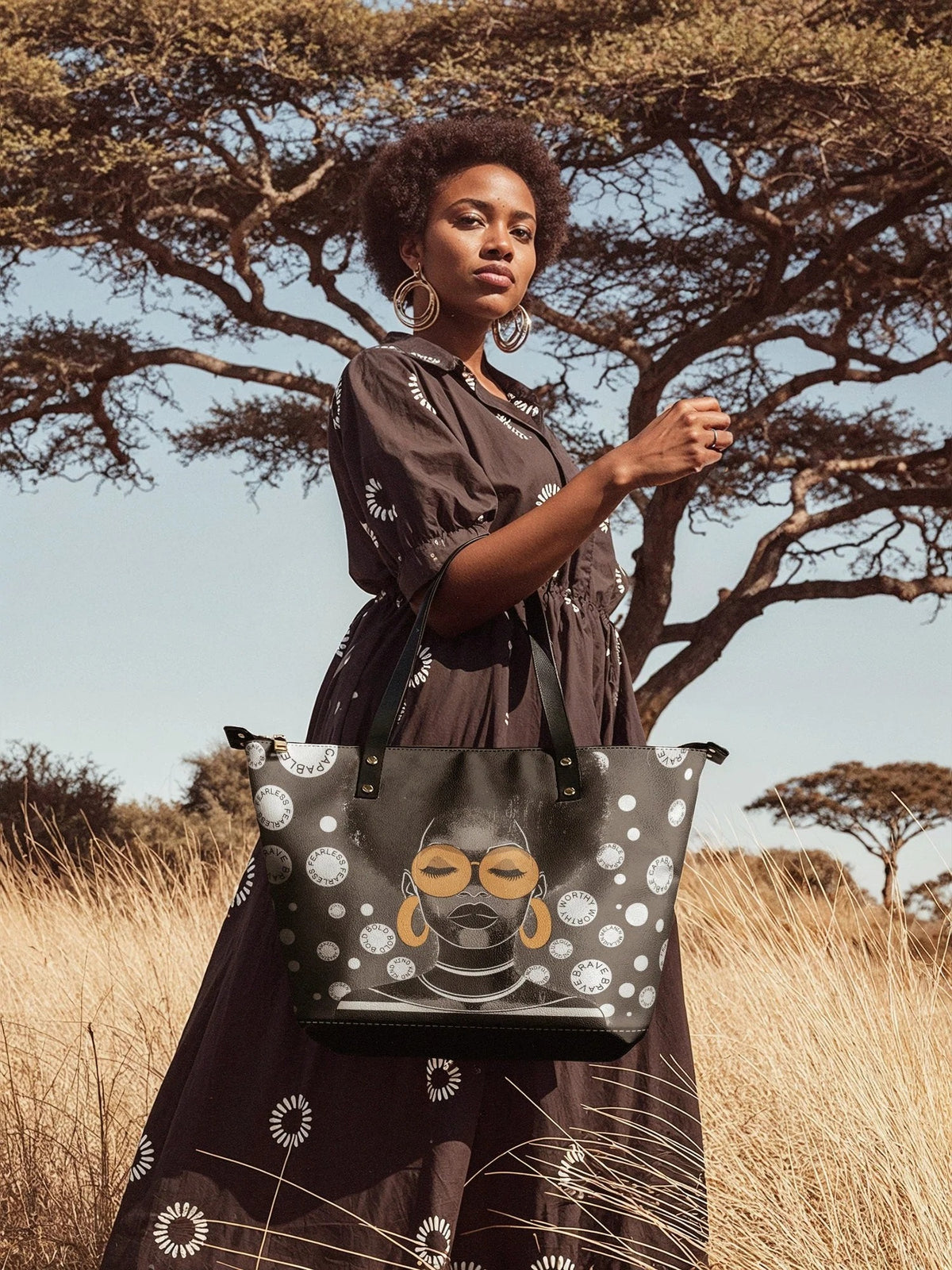 Afroyla "Fahari" Monochrome Leather Tote Bag