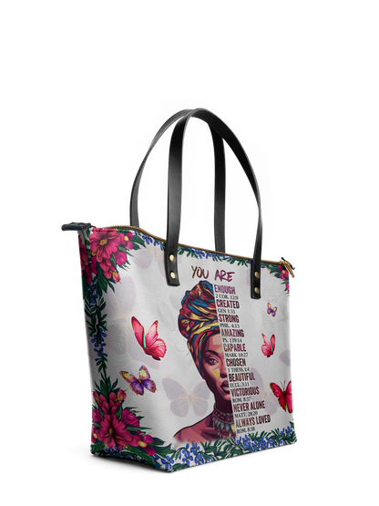 Afroyla "Imani" Dove White Leather Tote Bag