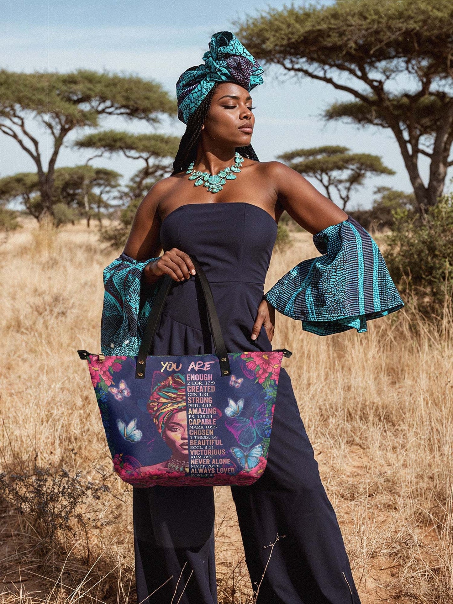 Afroyla "Imani" Blue Orchid Leather Tote Bag