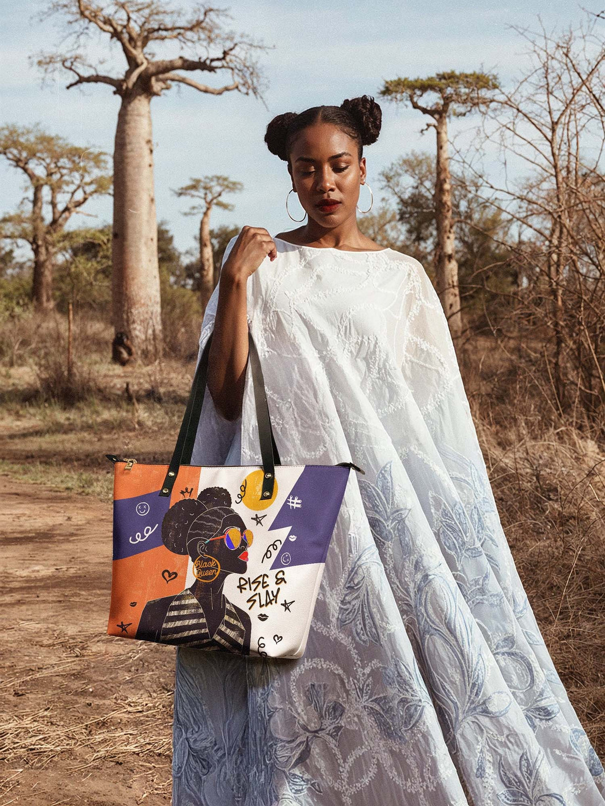 Afroyla "Sanaa" Salt Pop Leather Tote Bag
