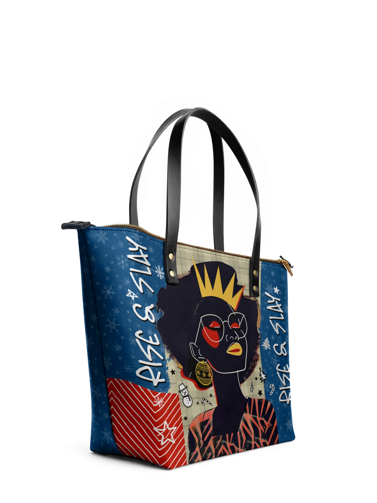 Afroyla "Aina" Blueberry Snow Leather Tote Bag
