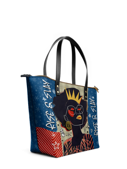 Afroyla "Aina" Blueberry Snow Leather Tote Bag