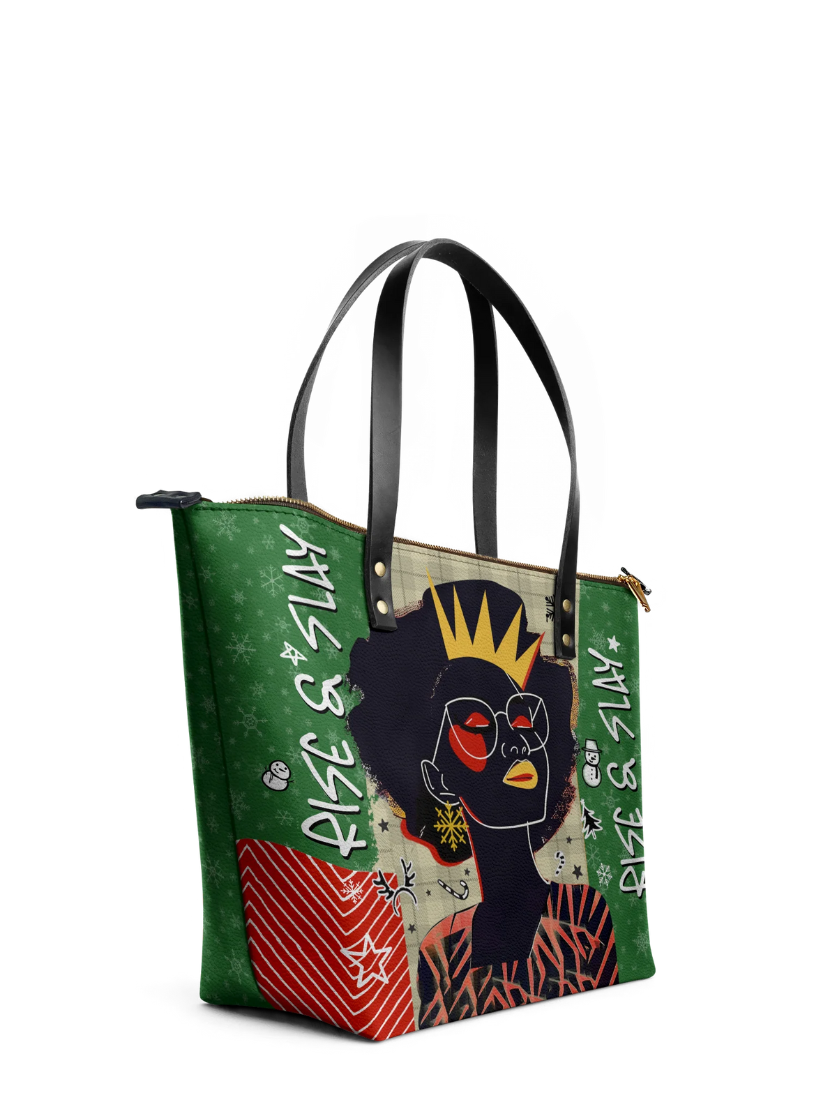 Afroyla "Aina" Lime Pop Xmas Leather Tote Bag