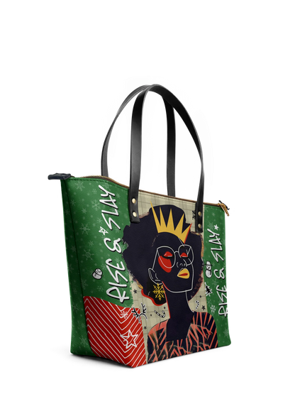 Afroyla "Aina" Lime Pop Xmas Leather Tote Bag