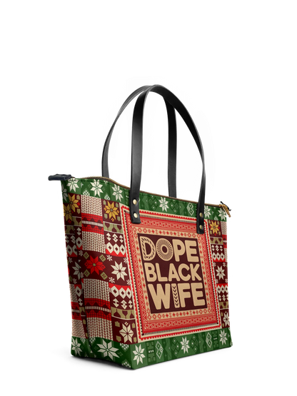 Afroyla "Dope Black Wife" Frosted Pine Leather Tote Bag
