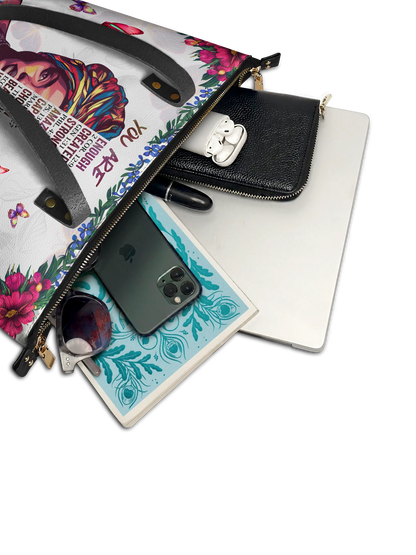 Afroyla "Imani" Dove White Leather Tote Bag