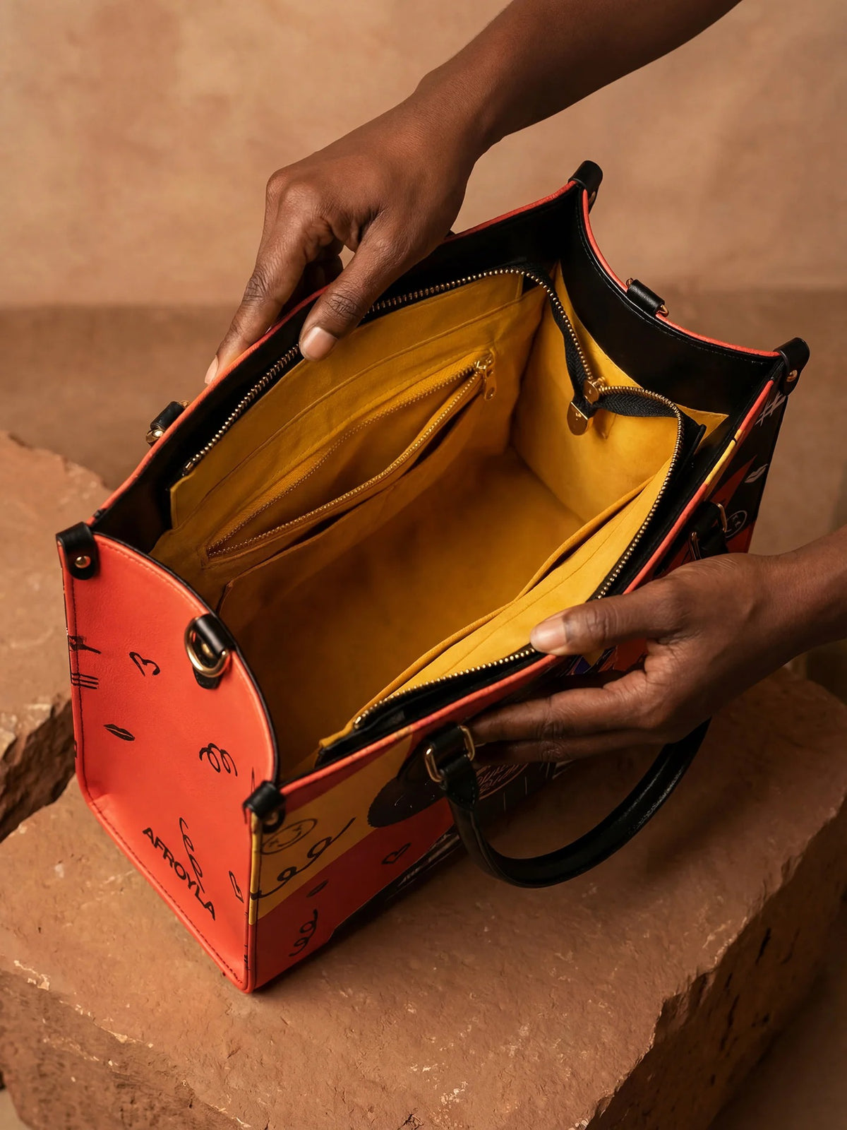 Afroyla "Sanaa" Paprika Leather Handbag