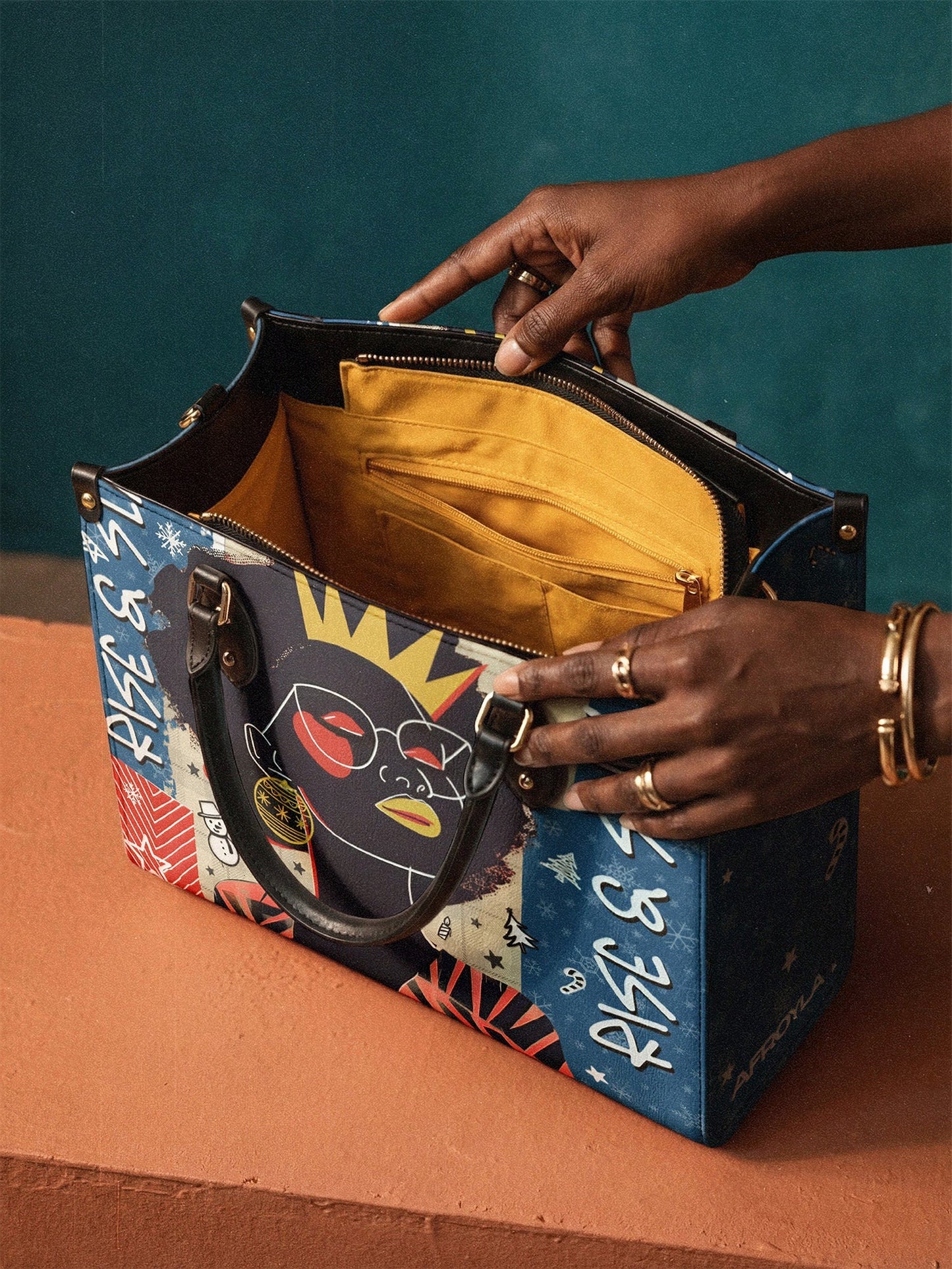 Afroyla "Aina" Blueberry Snow Leather Handbag