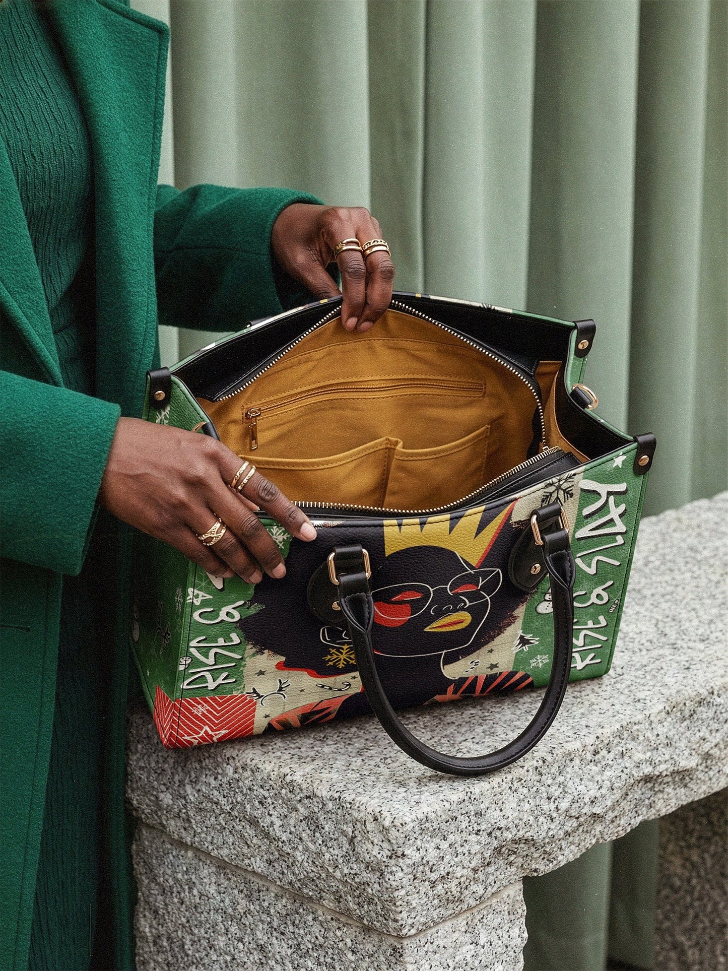 Afroyla "Aina" Lime Pop Xmas Leather Handbag