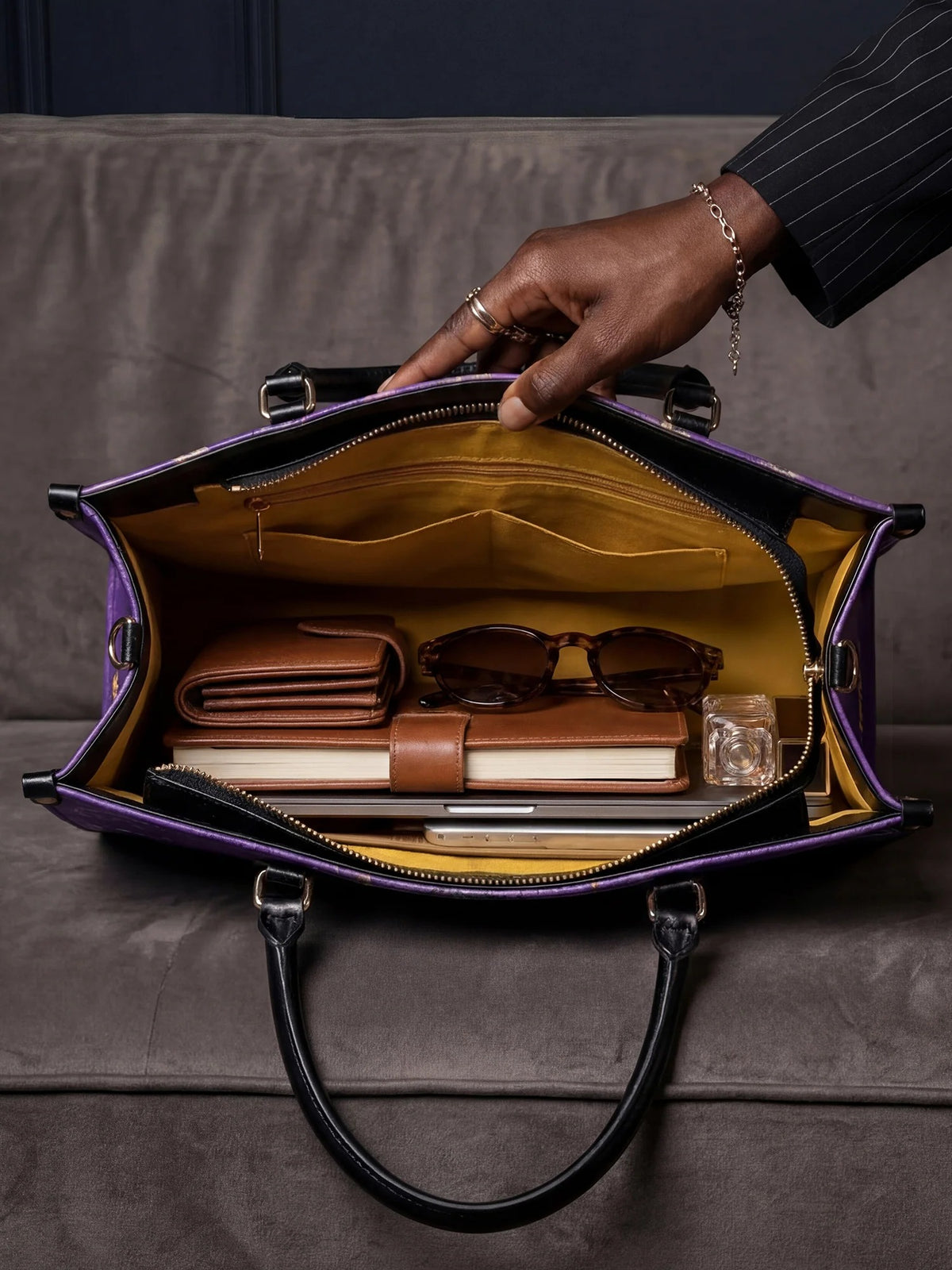 Afroyla "Sanaa" Purple Crayon Leather Handbag